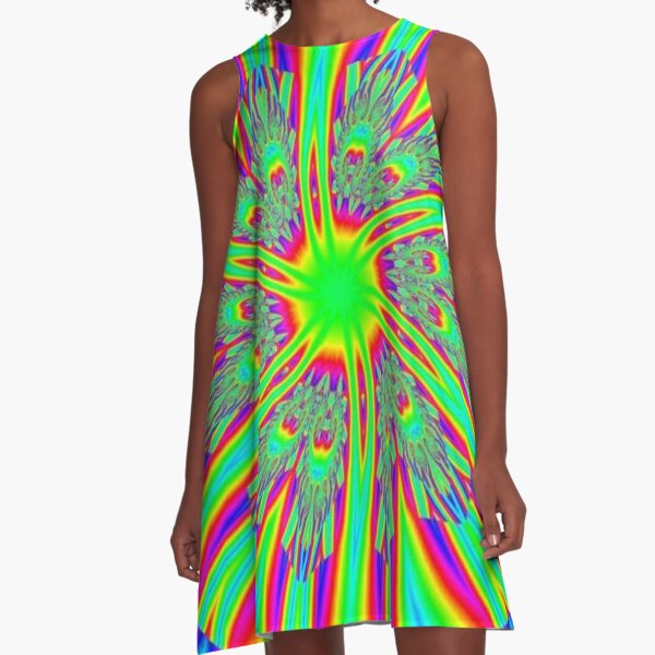 #Decoration, #abstract, #pattern, #rainbow, ornate, shape, textile, color image, textured, retro style, styles A-Line Dress