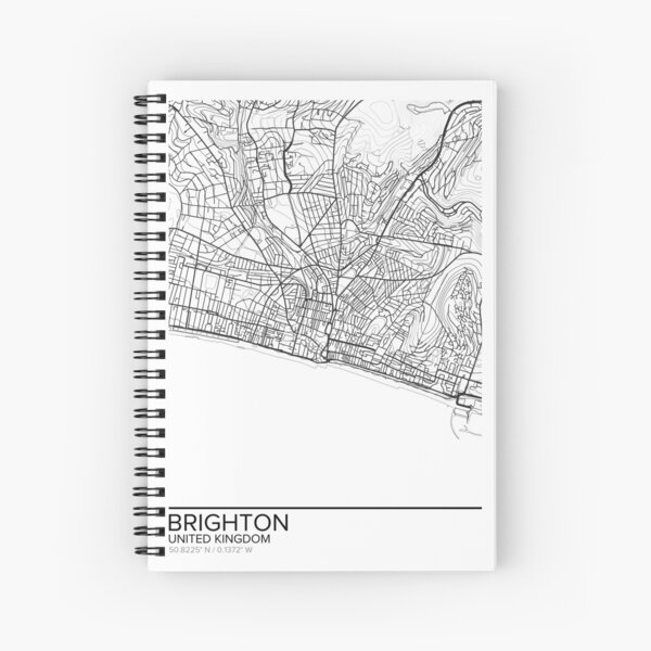 Brighton map poster print wall art, United Kingdom gift printable, Home and Nursery, Modern map decor for office, Map Art, Map Gifts Spiral Notebook