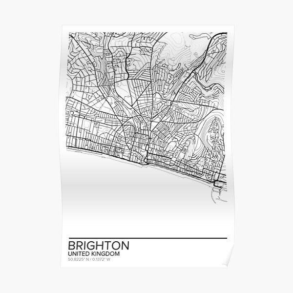 Brighton map poster print wall art, United Kingdom gift printable, Home and Nursery, Modern map decor for office, Map Art, Map Gifts Poster