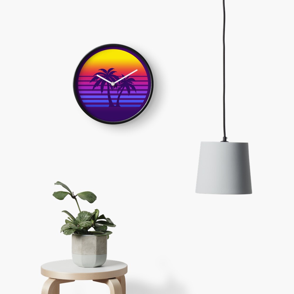 Synthwave Sun Palm Trees Clock