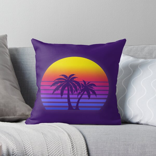 Synthwave Sun Palm Trees Throw Pillow
