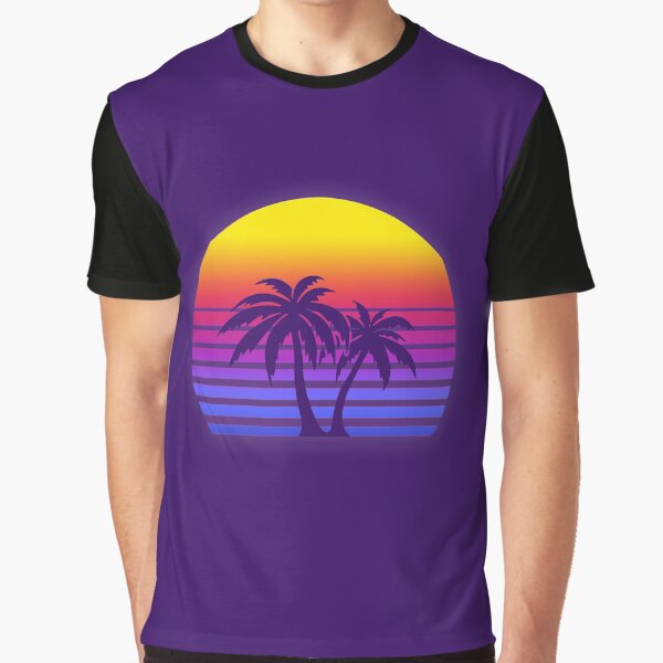 Vista previa del artículo con la obra «Synthwave Sun Palmeras», diseñado y vendido por christopper.