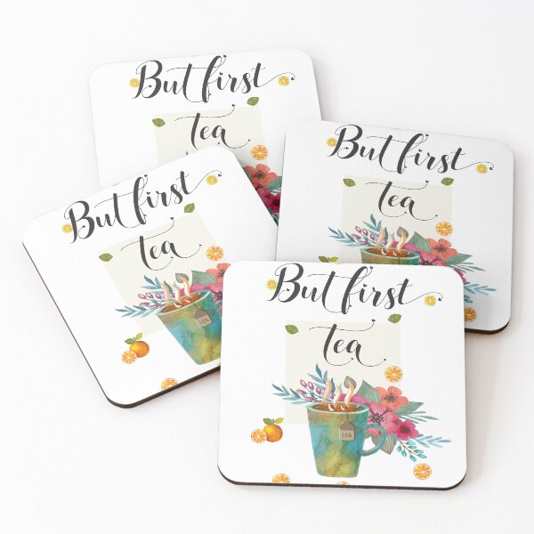 Item preview, But first tea Quote Kitchen Art Hand Lettering Calligraphy Cup Design Watercolor designed and sold by tanabe.