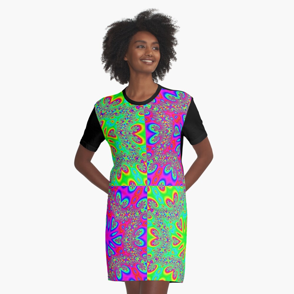#Illustration, #abstract, #pattern, #design, vector, rainbow, ornate, shape, textile Graphic T-Shirt Dress