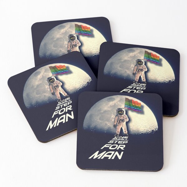 Item preview, PRIDE Moon. 50th anniversary of the moon landing & STONEWALL riots ONE SMALL STEP FOR MAN Inspirational, words with an American rainbow flag designed and sold by tinytiger77.