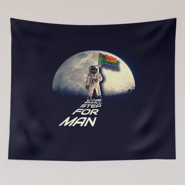 Item preview, PRIDE Moon. 50th anniversary of the moon landing & STONEWALL riots ONE SMALL STEP FOR MAN Inspirational, words with an American rainbow flag designed and sold by tinytiger77.
