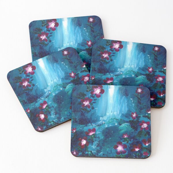 Item preview, abstract waterfall and pink flowers designed and sold by Wyndee Breheny.
