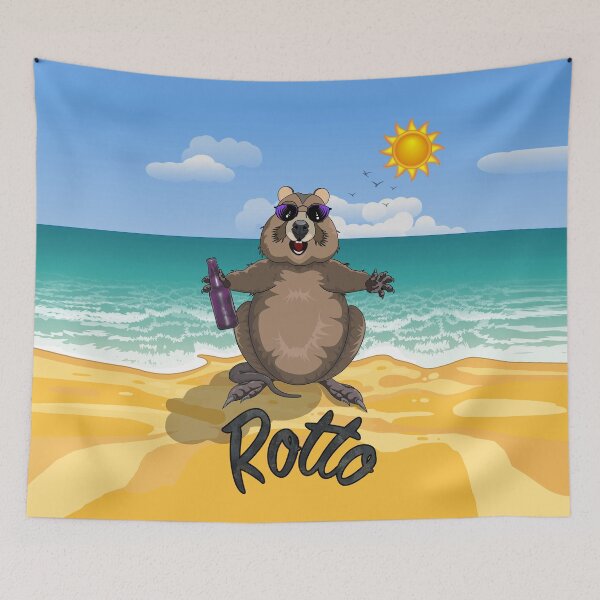 Item preview, Rotto - Rottnest Island Quokka on the Beach [Text Under] by Amanda M Lucas designed and sold by Amanda Lucas.