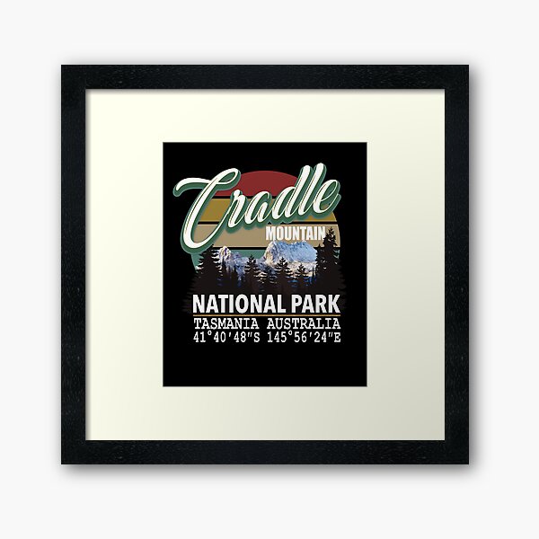 Cradle Mountain National Park with GPS Location Tasmania Australia Framed Art Print