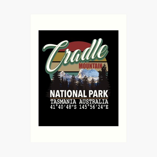 Vintage Cradle Mountain National Park with GPS Location Tasmania Australia Art Print