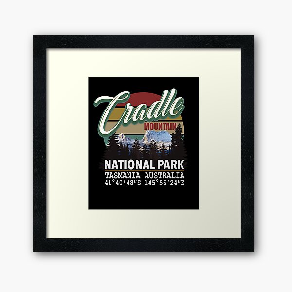 Vintage Cradle Mountain National Park with GPS Location Tasmania Australia Framed Art Print