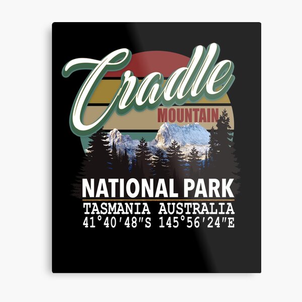 Vintage Cradle Mountain National Park with GPS Location Tasmania Australia Metal Print