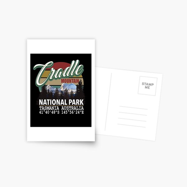 Vintage Cradle Mountain National Park with GPS Location Tasmania Australia Postcard