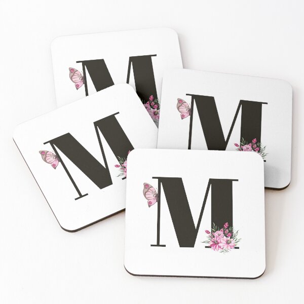 Item preview, letter m alphabet monogram pink flower and butterfly designed and sold by atevern.