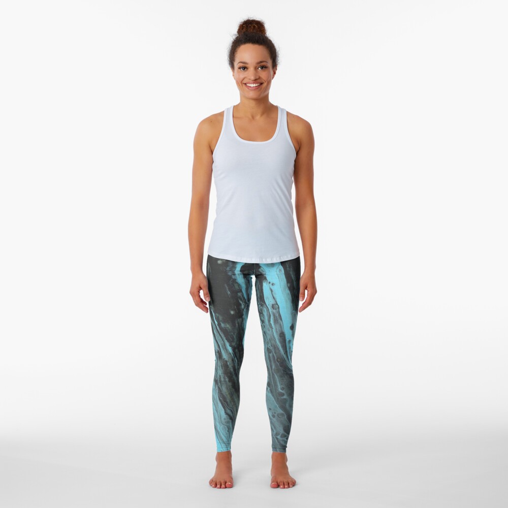 Fluid painting black-turquoise Leggings