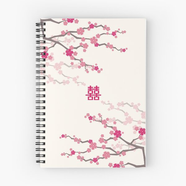 Item preview, Fuchsia Pink Oriental Cherry Blossoms on Cream and Chinese Wedding Double Happiness | Japanese Sakura © fatfatin  designed and sold by fatfatin.