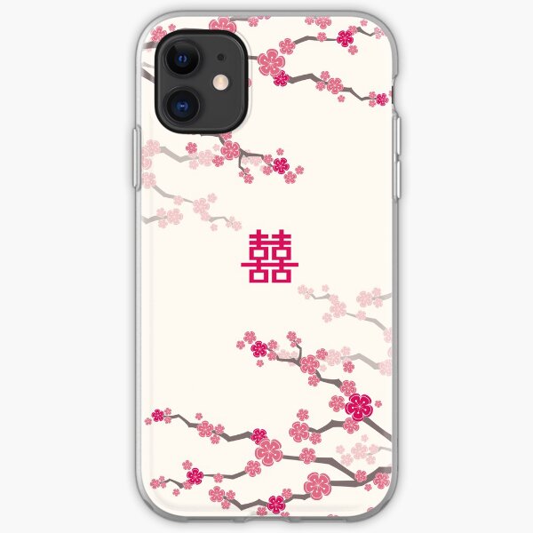 Fuchsia Pink Oriental Cherry Blossoms on Cream and Chinese Wedding Double Happiness | Japanese Sakura iPhone Soft Case