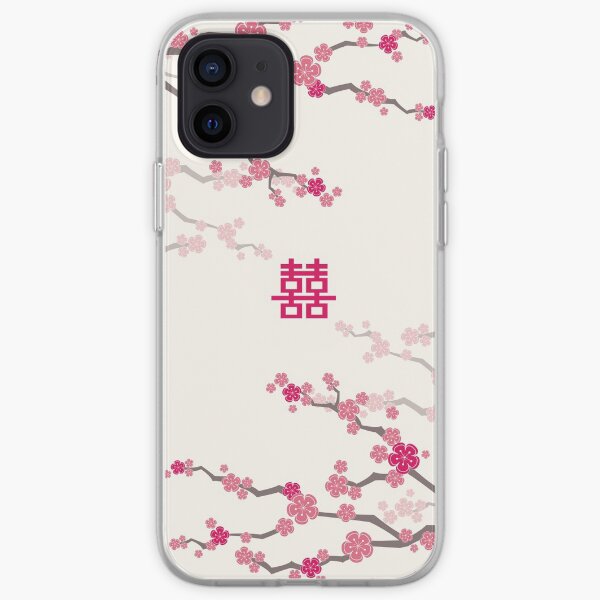 Fuchsia Pink Oriental Cherry Blossoms on Cream and Chinese Wedding Double Happiness | Japanese Sakura iPhone Soft Case