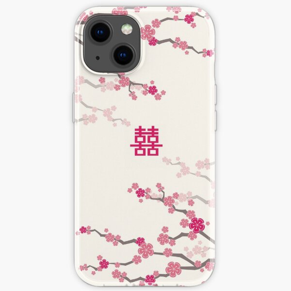 Fuchsia Pink Oriental Cherry Blossoms on Cream and Chinese Wedding Double Happiness | Japanese Sakura © fatfatin  iPhone Soft Case