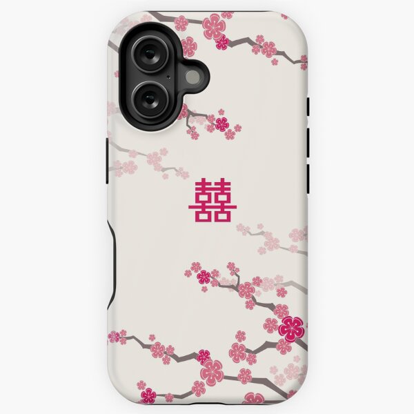 Item preview, Fuchsia Pink Oriental Cherry Blossoms on Cream and Chinese Wedding Double Happiness | Japanese Sakura © fatfatin  designed and sold by fatfatin.