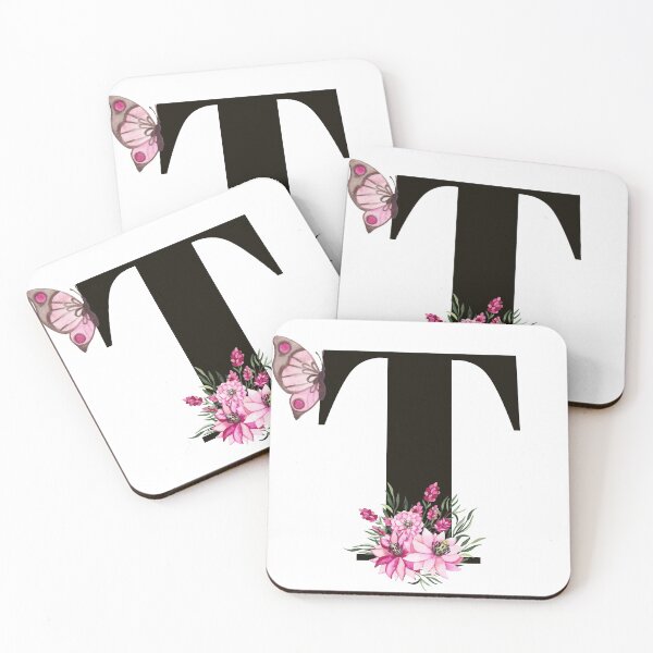 Item preview, letter t monogram pink flower and butterfly designed and sold by atevern.