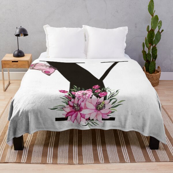 Item preview, letter y alphabet monogram pink flower and butterfly designed and sold by atevern.