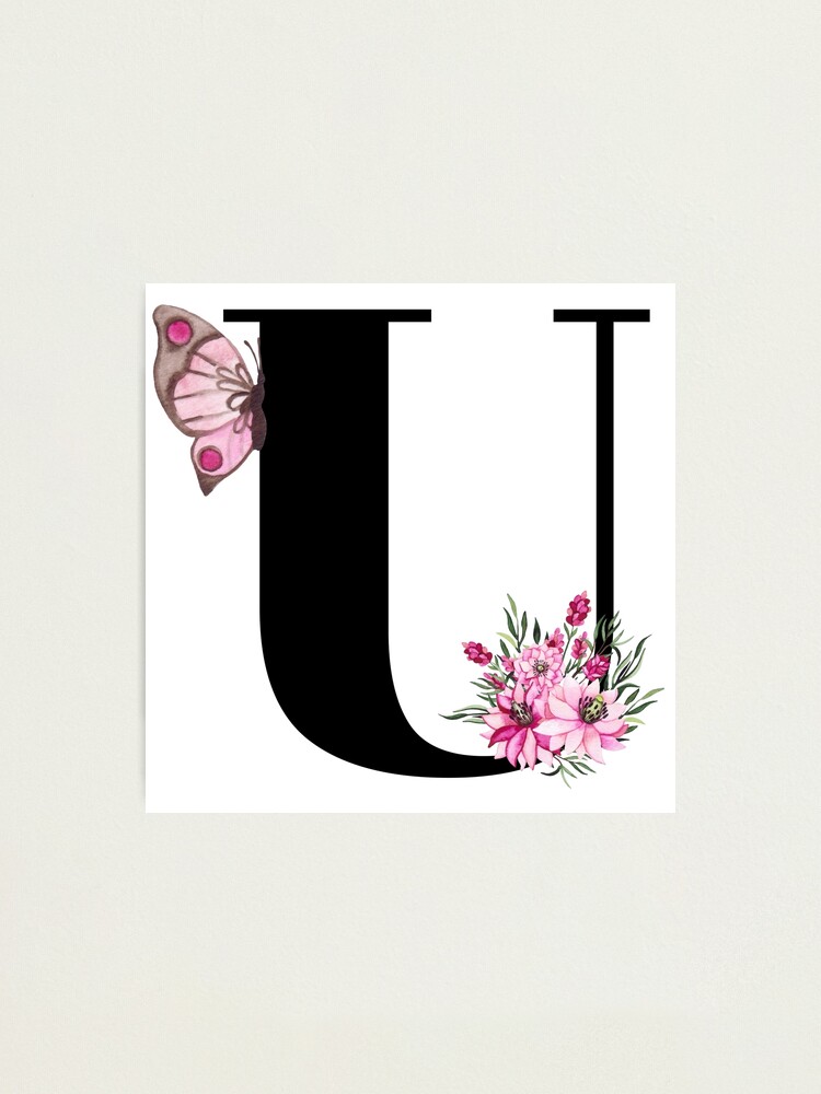 Buchstabe U Alphabet Monogramm Rosa Blume Und Schmetterling Fotodruck Von Atevern Redbubble