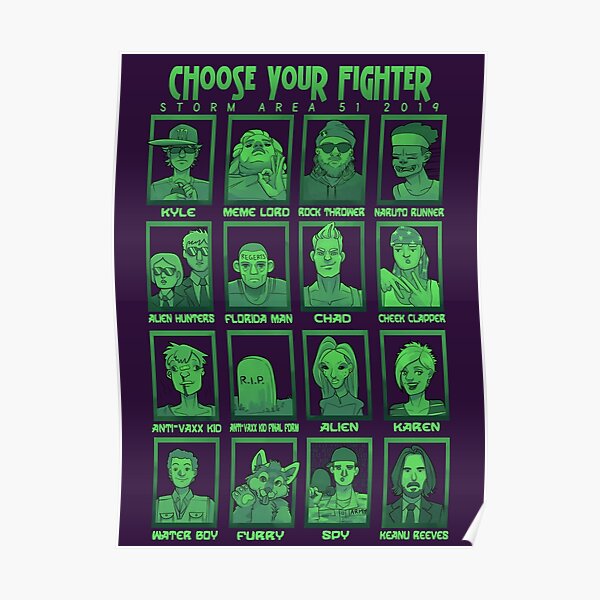 Storm Area 51 Choose Your Fighter Menu Purple Poster By Juanwheyne Redbubble