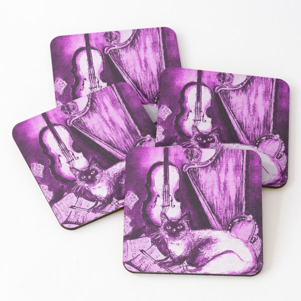 Item preview, MUSICAL CAT AND OWL WITH MUSIC INSTRUMENTS ,Purple Violet and White designed and sold by BulganLumini.