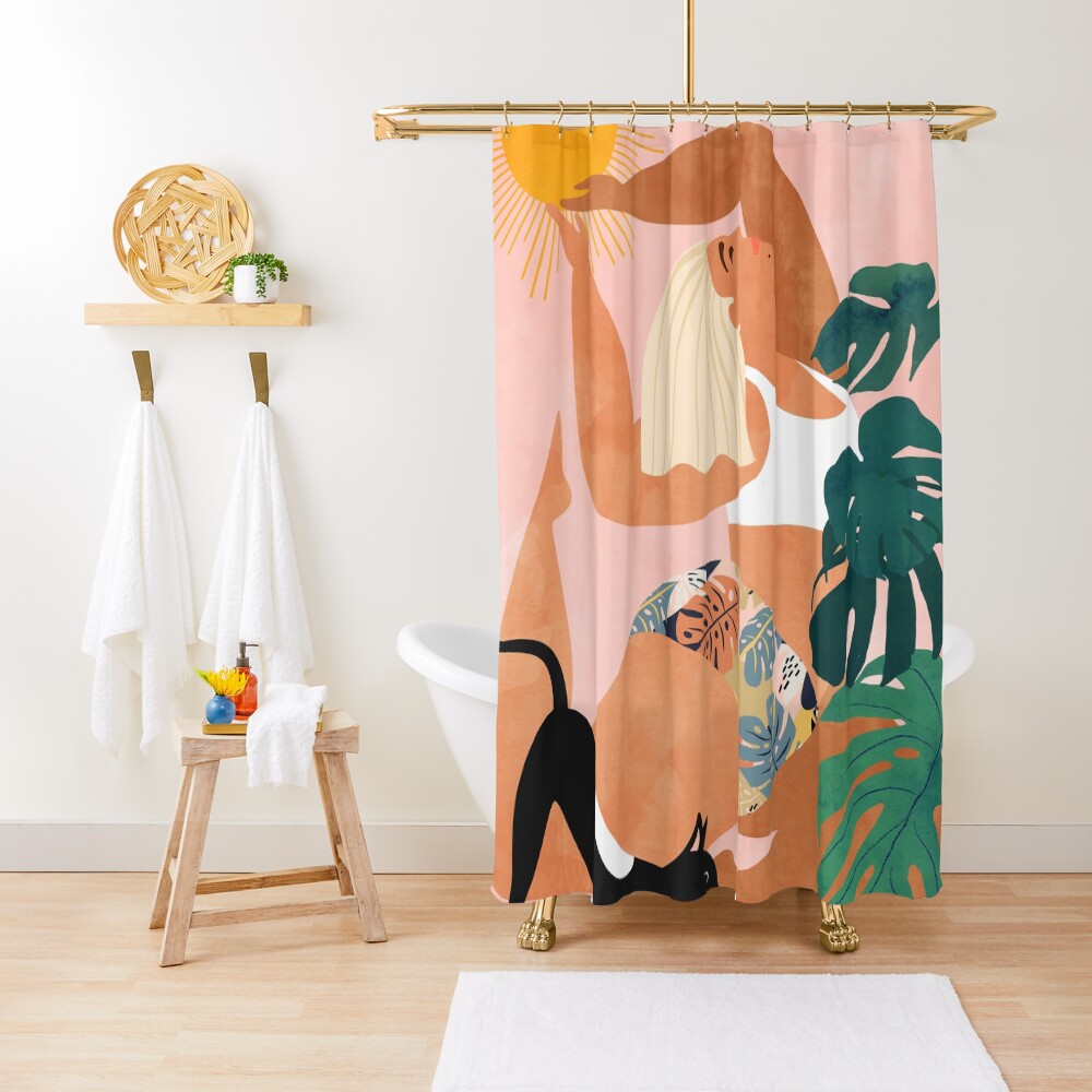 Tropical Yoga #illustration #tropical Shower Curtain
