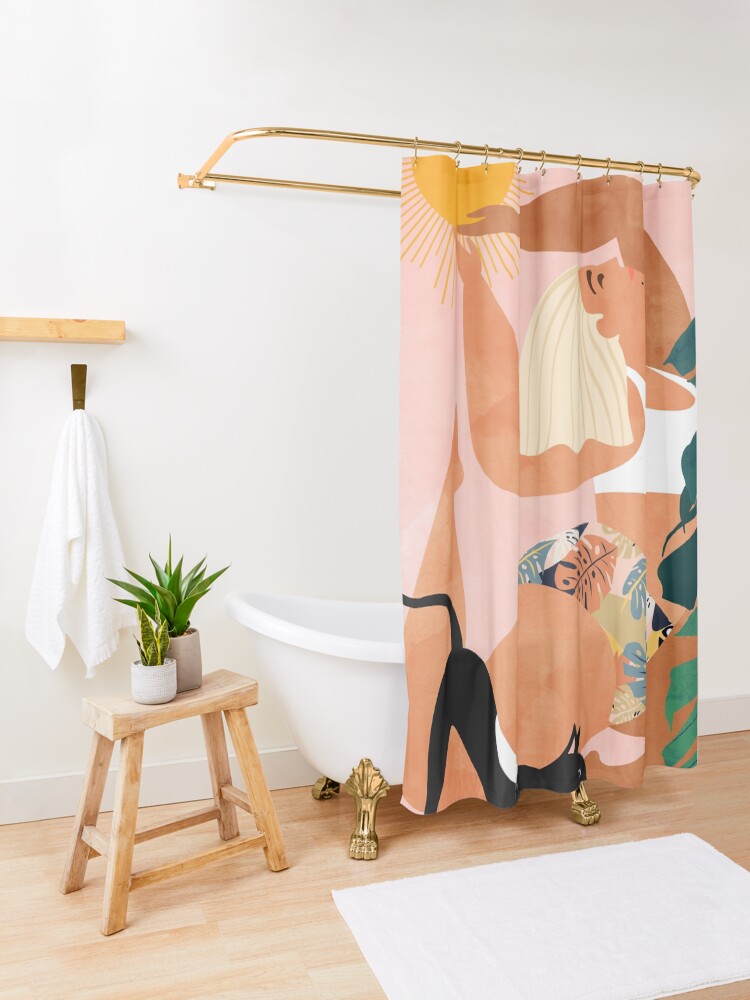 Alternate view of Tropical Yoga #illustration #tropical Shower Curtain