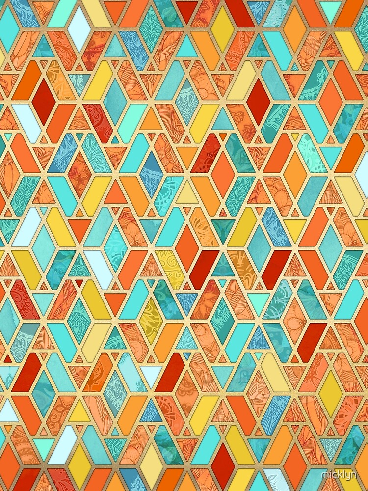 Tangerine & Turquoise Geometric Tile Pattern by micklyn