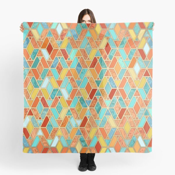 Tangerine & Turquoise Geometric Tile Pattern Scarf