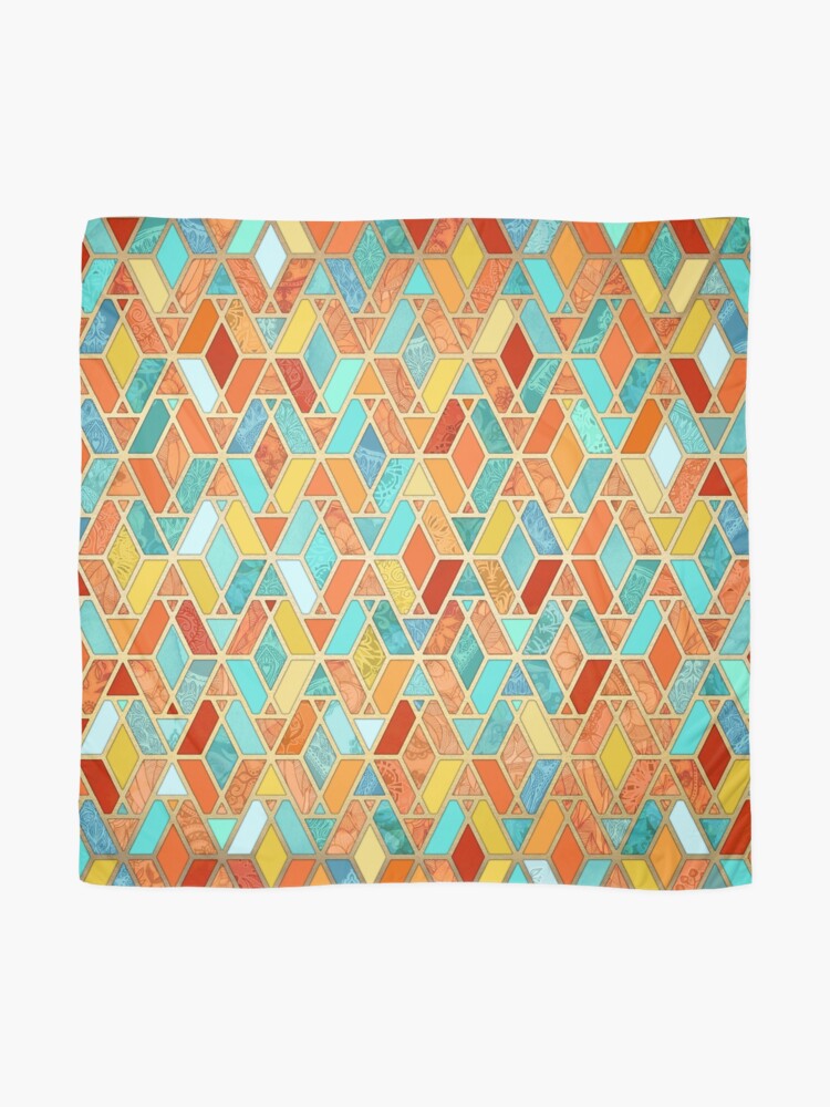 Alternate view of Tangerine & Turquoise Geometric Tile Pattern Scarf