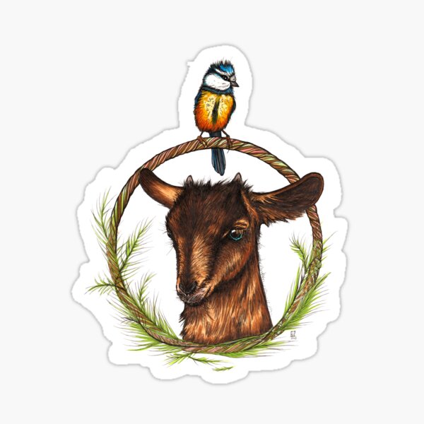 Kleine Ziege mit junger Meise Sticker