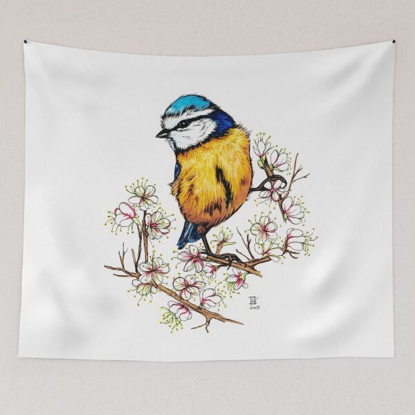 Item preview, Blue tit with cherry blossoms designed and sold by camarocaro.