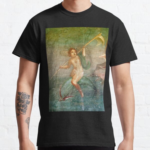 Boy Nymph. Naked, Riding Dolphin, Fresco, Pompeii, Pompei. Classic T-Shirt