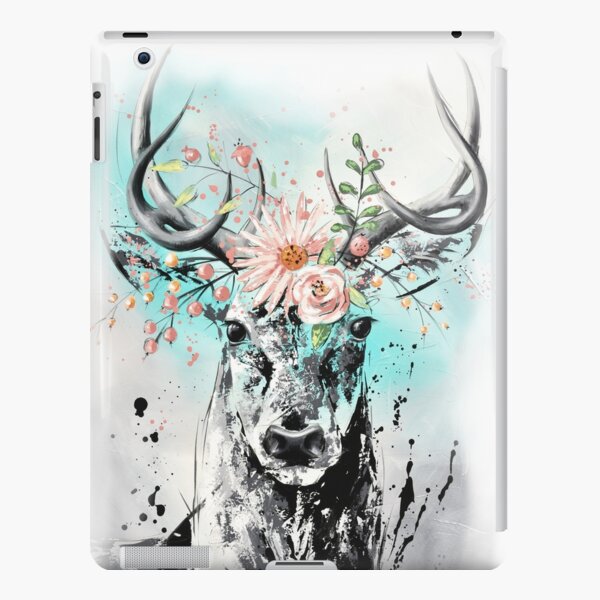 Peinture Cerf "Des fleurs dans les bois" Coque rigide iPad