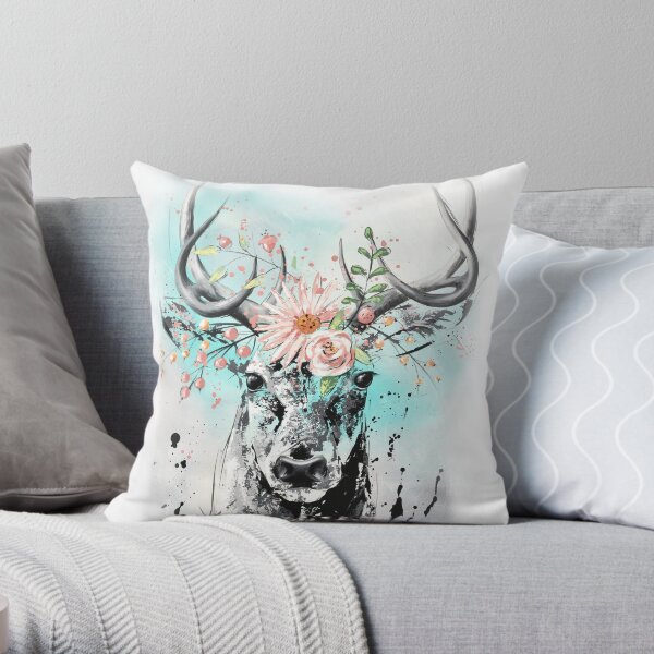 Cerf "Des fleurs dans les bois" Coussin