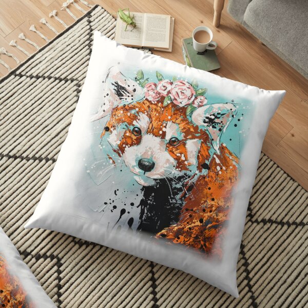 Peinture Panda roux "Perséphone" Coussin de sol