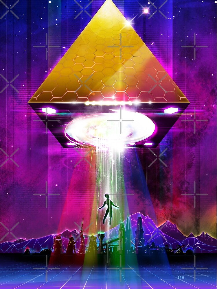 Abduction (Tetra) - Retro Synthwave UFO Pyramid by forge22