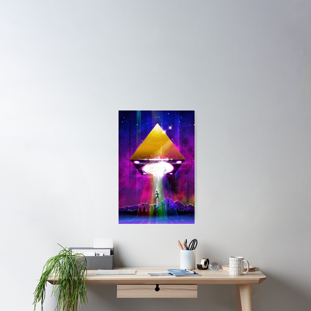 Abduction (Tetra) - Retro Synthwave UFO Pyramid Poster