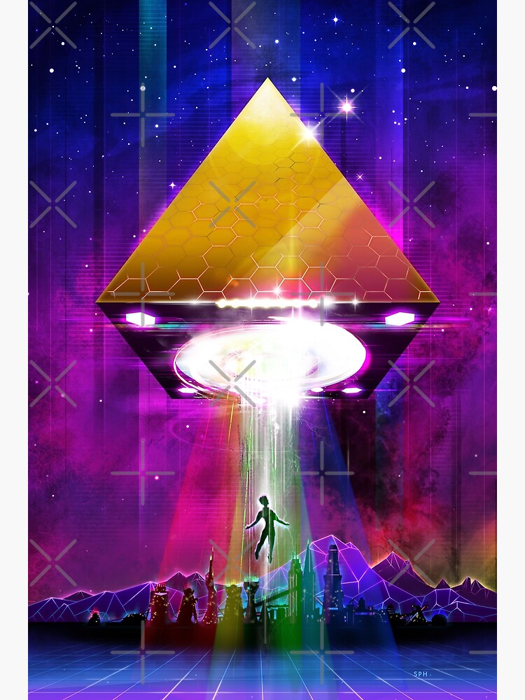Abduction (Tetra) - Retro Synthwave UFO Pyramid by forge22