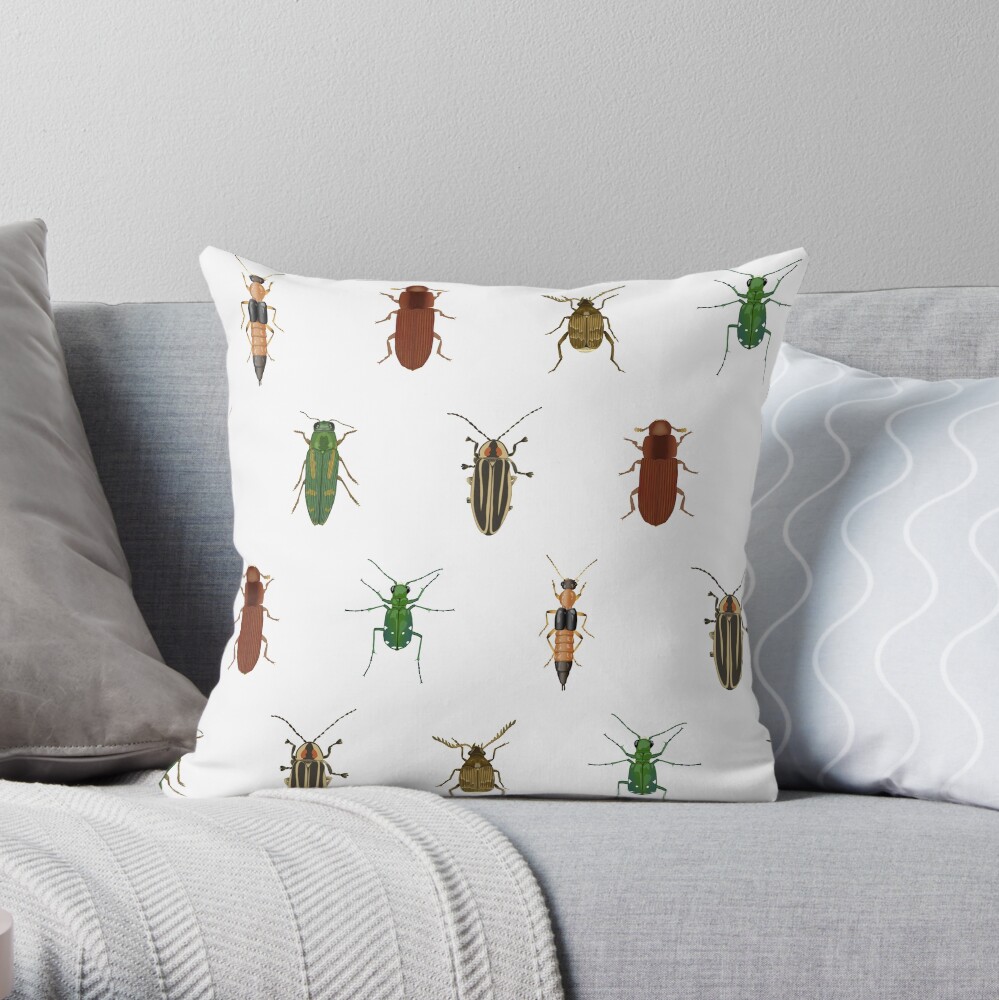 Four Beetles Throw Pillow