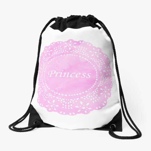Pink Lace Doily Princess Drawstring Bag