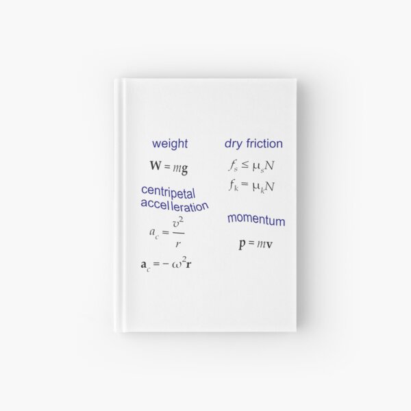 #Weight, Dry #Friction, Centripetal #Acceleration, #Momentum, Newton's Second Law, Equation of Motion, Velocity, Physics, Mechanics Hardcover Journal
