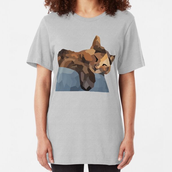 Tortoiseshell / Tortie cat portrait - Low Poly Slim Fit T-Shirt