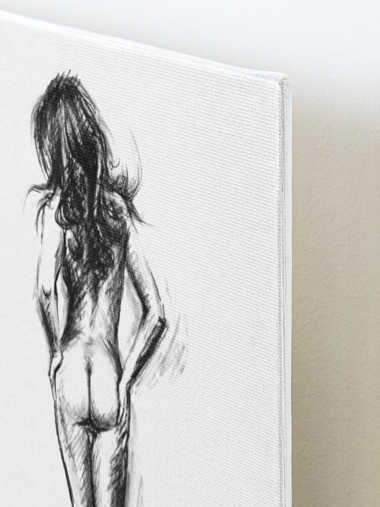 Hand Drawn Nude Female Figure Drawing Print. Black and White