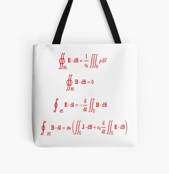 Maxwell's equations, #Maxwells, #equations, #MaxwellsEquations, Maxwell, equation, MaxwellEquations, #Physics, Electricity, Electrodynamics, Electromagnetism All Over Print Tote Bag