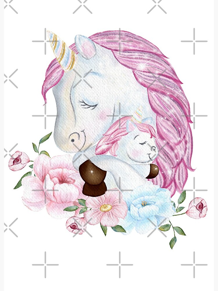 Impression Rigide Licorne Maman Et Bebe Licorne Calin Et Amour Par Khalu Redbubble